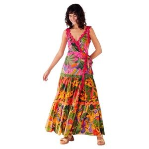 Anthropologie Farm Rio Painted Toucan Wrap Maxi Dress Medium RickRack NWOT